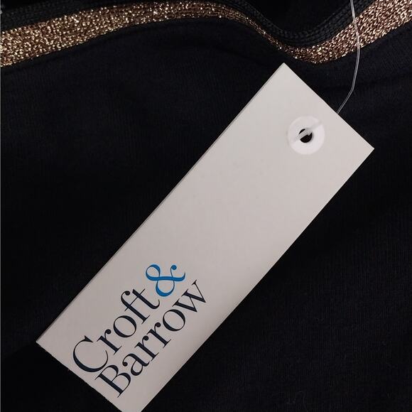 NWT! CROFT & BARROW! RICH BLACK STRETCH KNIT, GOLD METALLIC NECK TOP! SZ M - Picture 9 of 11